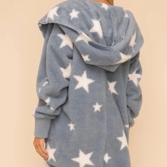 017 Cozy Star Print Teddy oversized hoodie Jacket - Picture 10 of 11